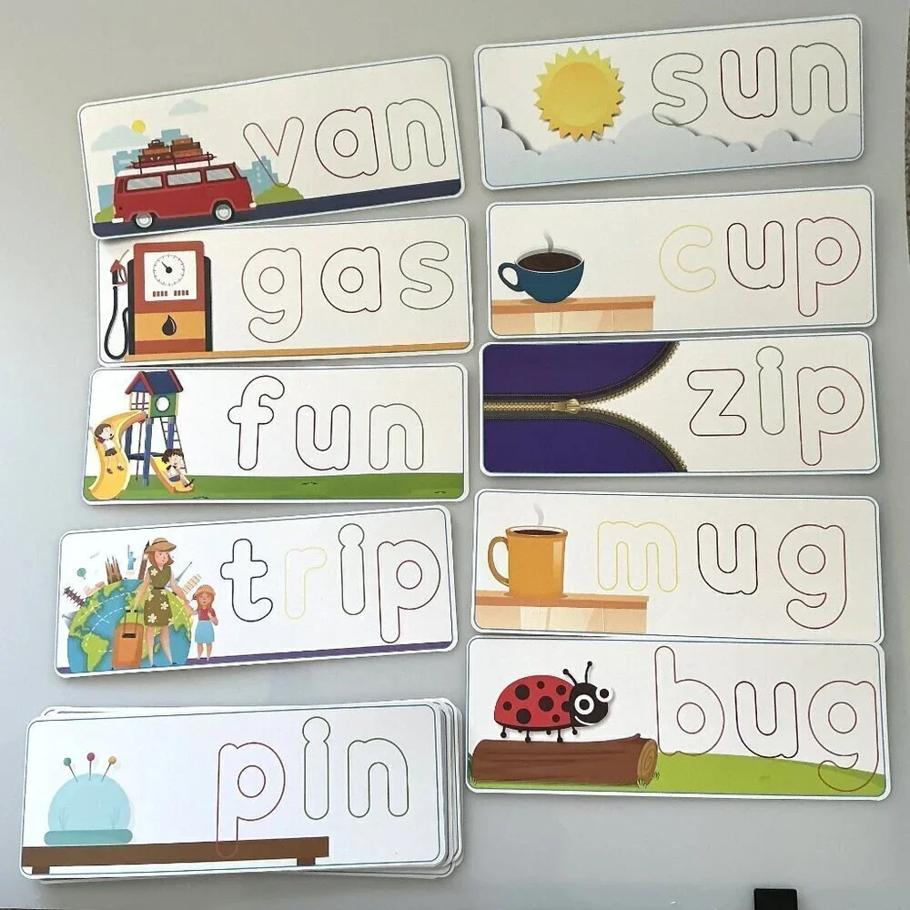 WOODEN ALPHABET LETTERS SPELLING GAME FLASH CARDS MATCHING
